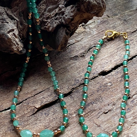 Aventurine Minimalist Necklace Bracelet Jewelry Set - Picture 7 of 7